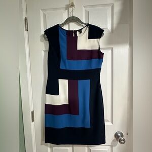 Ann Taylor Geometric Midi Dress - Navy, Burgundy, and Cream